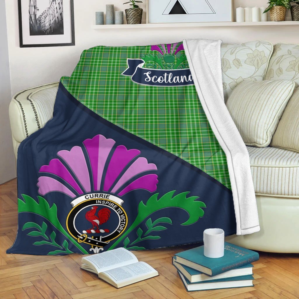 Currie Tartan Crest Premium Blanket - Thistle Style