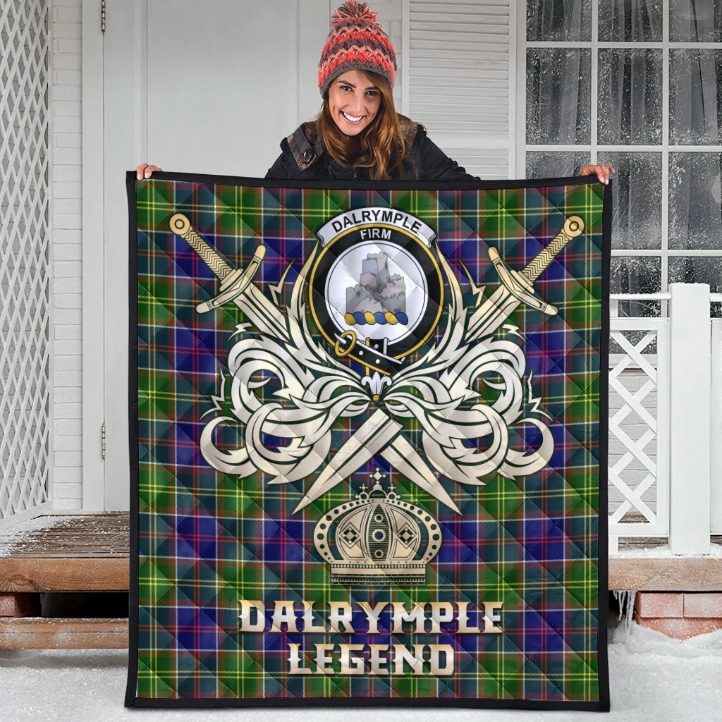Dalrymple Tartan Crest Legend Gold Royal Premium Quilt