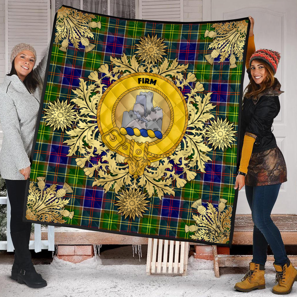 Dalrymple Tartan Crest Premium Quilt - Gold Thistle Style