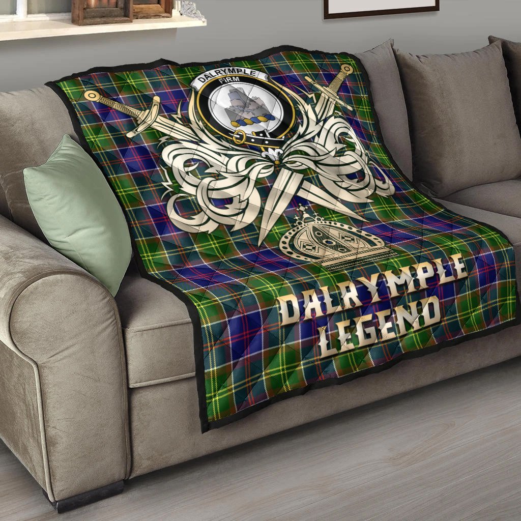 Dalrymple Tartan Crest Legend Gold Royal Premium Quilt