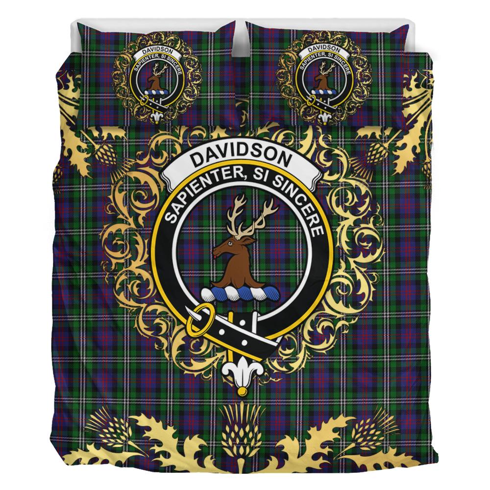 Davidson Double Tartan Crest Bedding Set - Golden Thistle Style