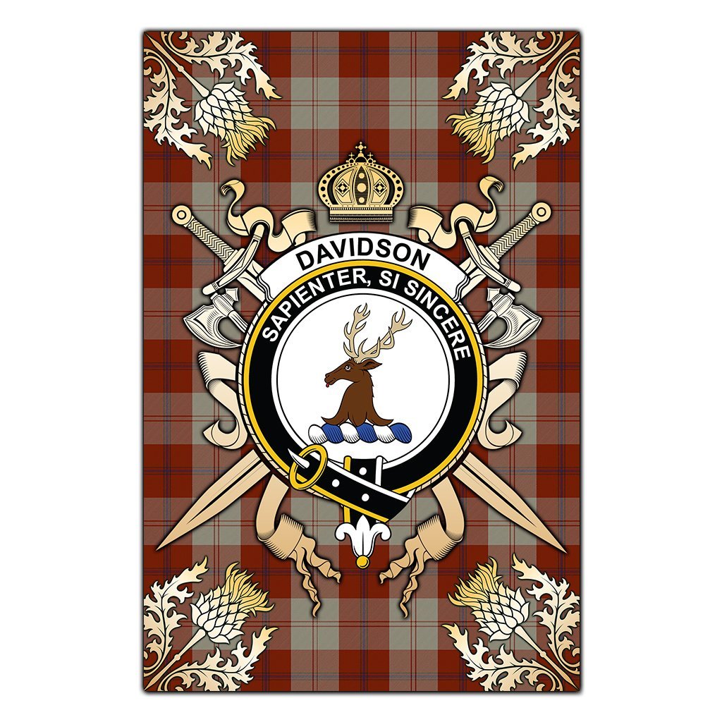 Davidson Dress Dancers Tartan Crest Black Garden Flag - Gold Thistle Style
