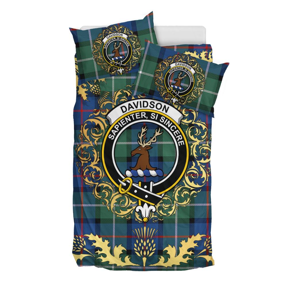 Davidson of Tulloch 01 Tartan Crest Bedding Set - Golden Thistle Style