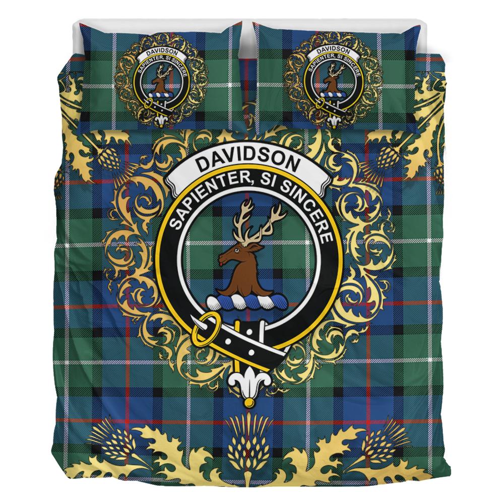 Davidson of Tulloch 01 Tartan Crest Bedding Set - Golden Thistle Style