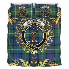 Davidson of Tulloch 01 Tartan Crest Bedding Set - Golden Thistle Style