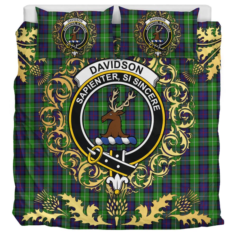 Davidson of Tulloch 02 Tartan Crest Bedding Set - Golden Thistle Style