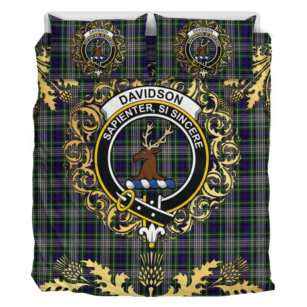 Davidson of Tulloch Dress 01 Tartan Crest Bedding Set - Golden Thistle Style