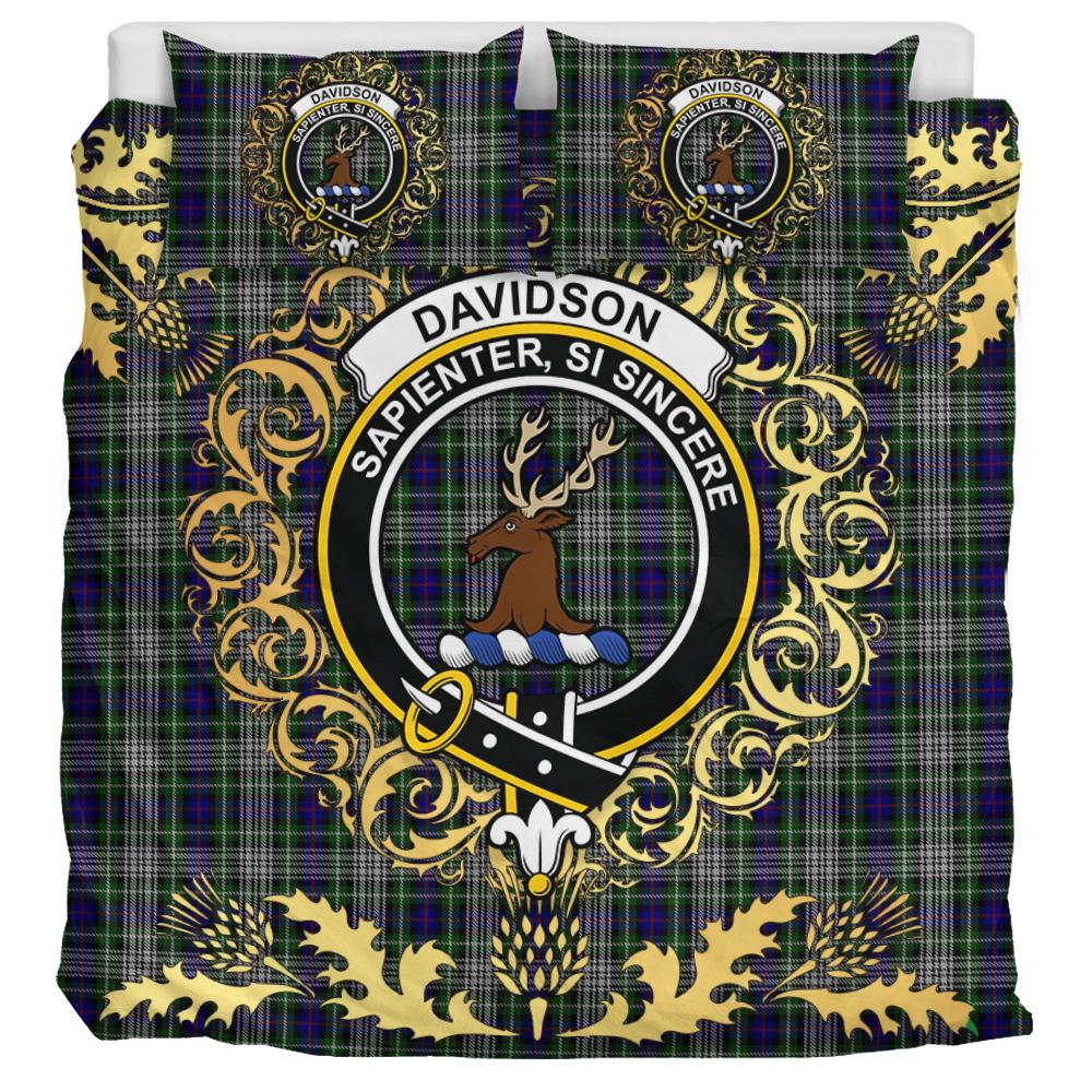 Davidson of Tulloch Dress 01 Tartan Crest Bedding Set - Golden Thistle Style