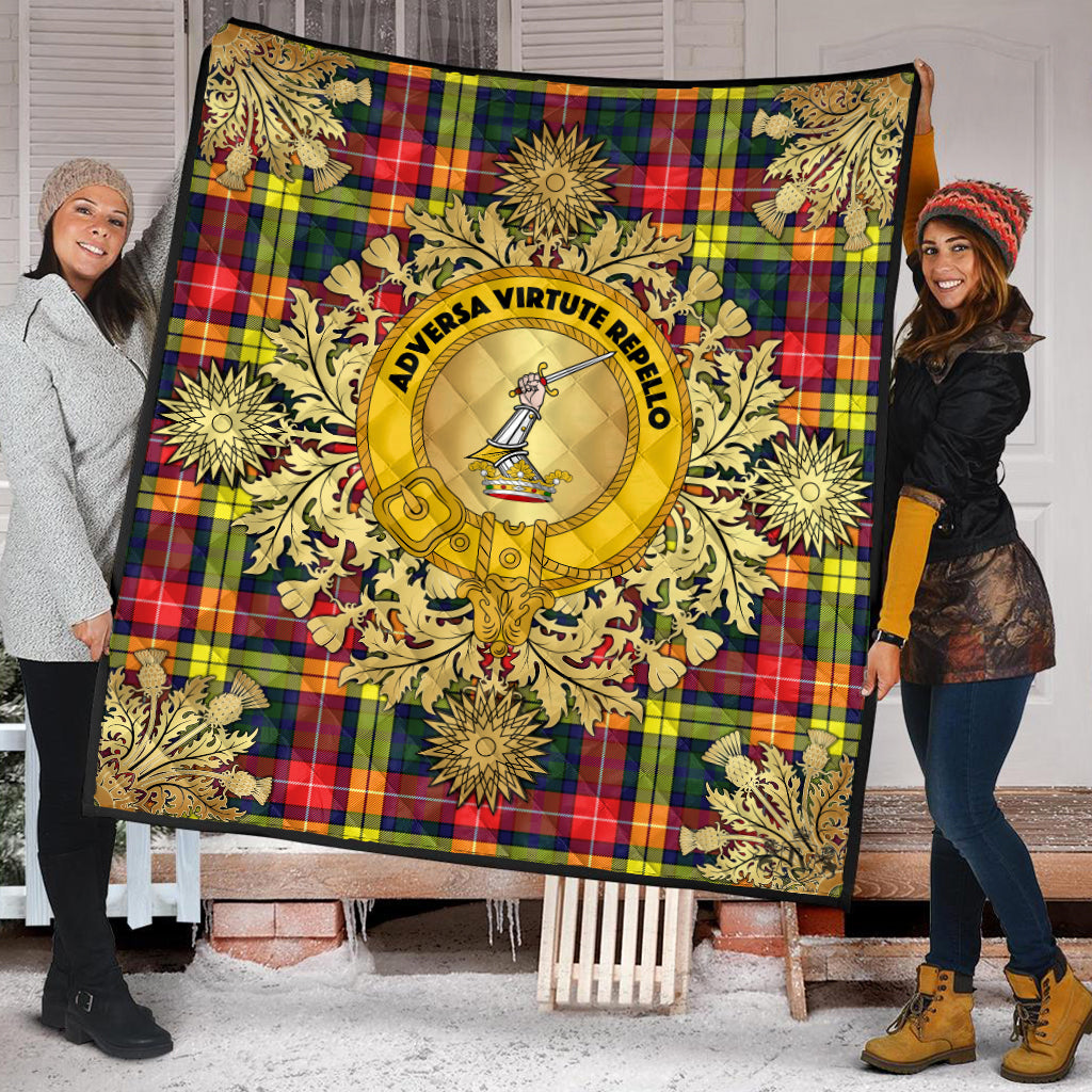 Dewar Tartan Crest Premium Quilt - Gold Thistle Style