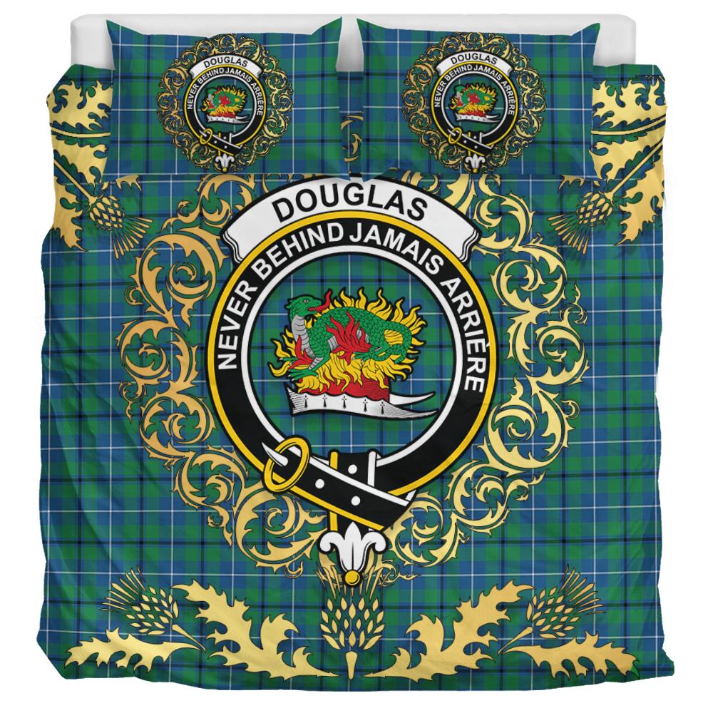 Douglas Ancient Tartan Crest Bedding Set - Golden Thistle Style