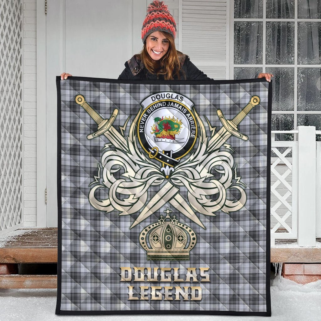 Douglas Grey Modern Tartan Crest Legend Gold Royal Premium Quilt