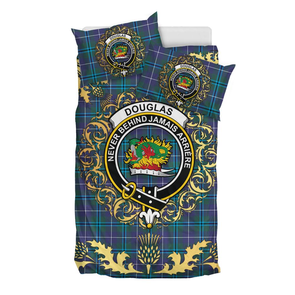 Douglas Modern Tartan Crest Bedding Set - Golden Thistle Style
