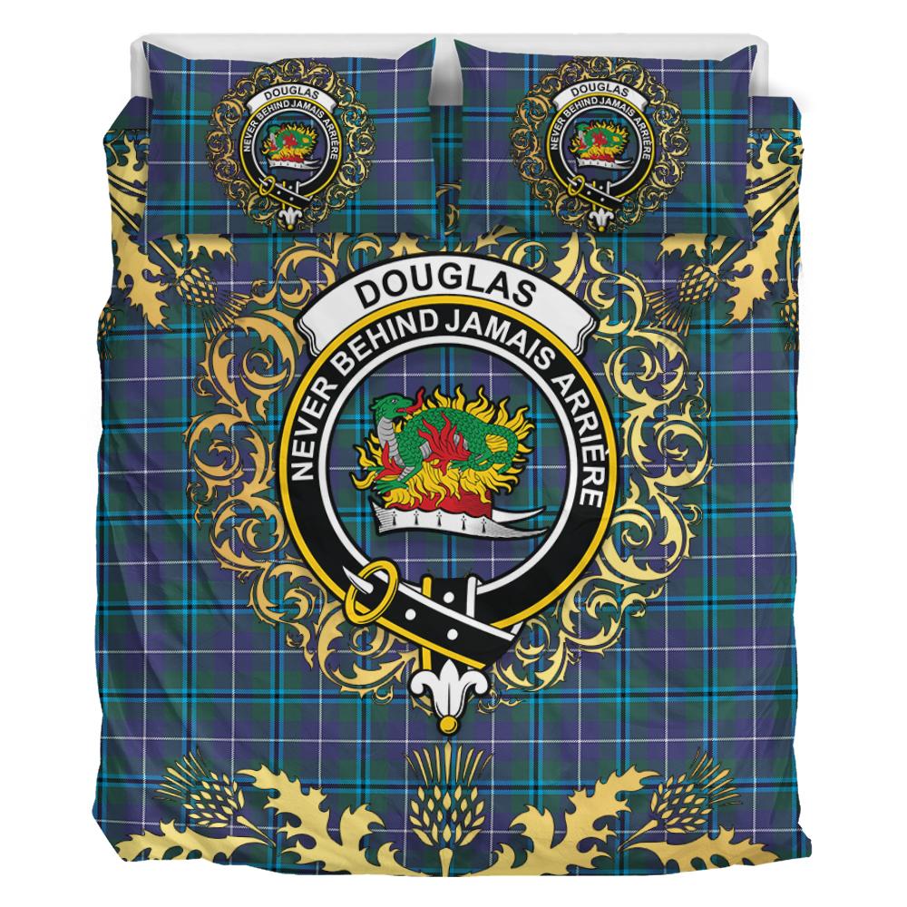 Douglas Modern Tartan Crest Bedding Set - Golden Thistle Style