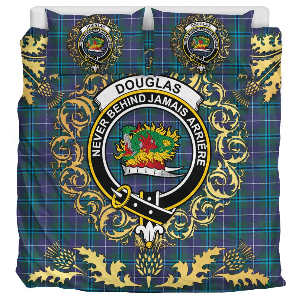 Douglas Modern Tartan Crest Bedding Set - Golden Thistle Style
