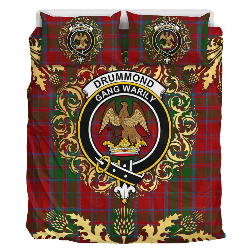 Drummond 01 Tartan Crest Bedding Set - Golden Thistle Style