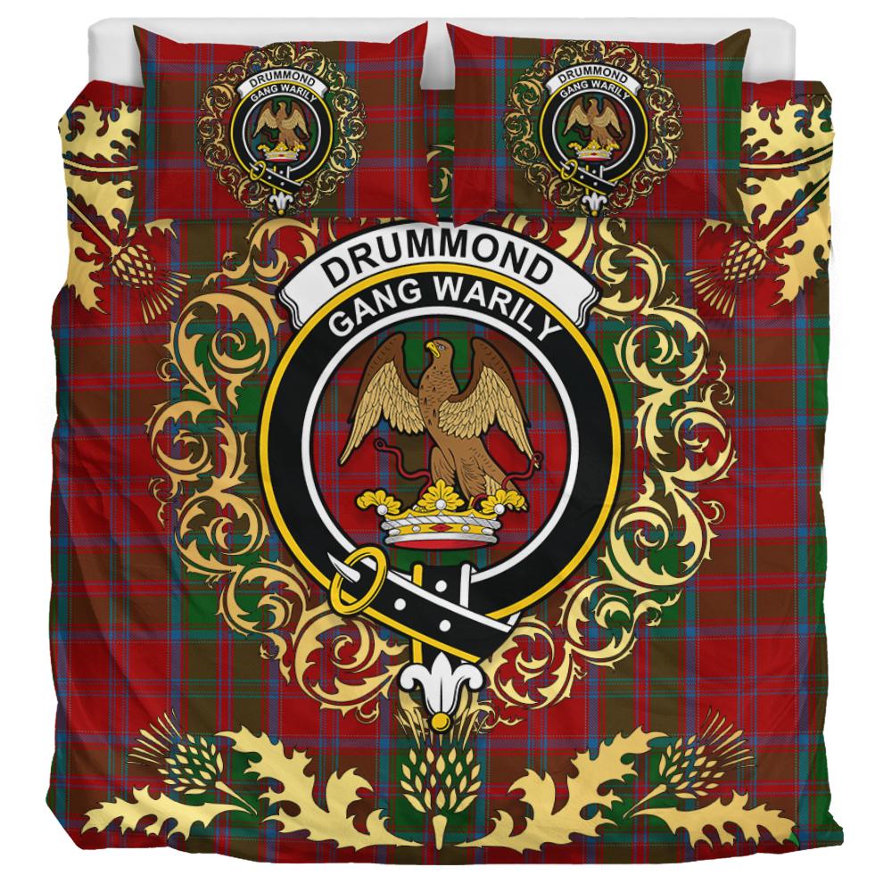 Drummond 01 Tartan Crest Bedding Set - Golden Thistle Style