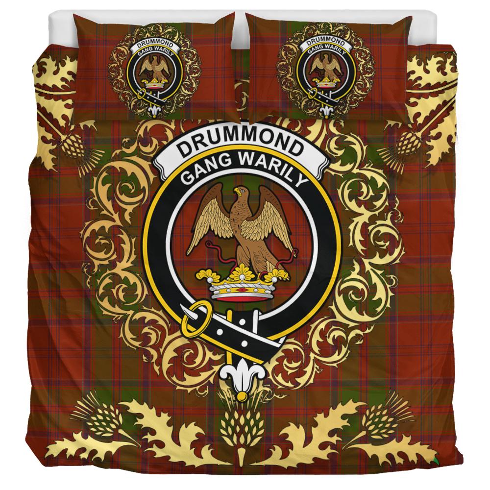 Drummond Tartan Crest Bedding Set - Golden Thistle Style
