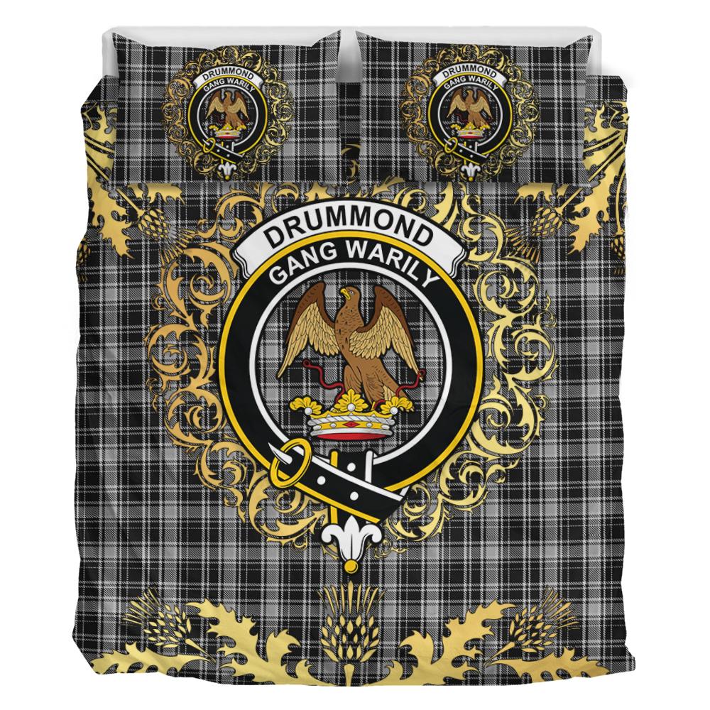 Drummond Grey Originaux Tartan Crest Bedding Set - Golden Thistle Style