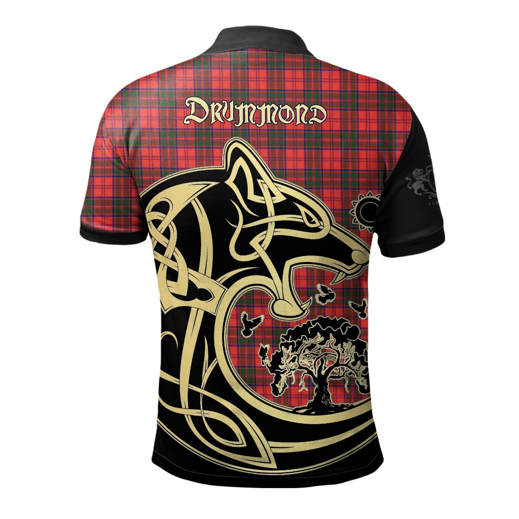 Drummond Modern Tartan Polo Shirt Viking Wolf