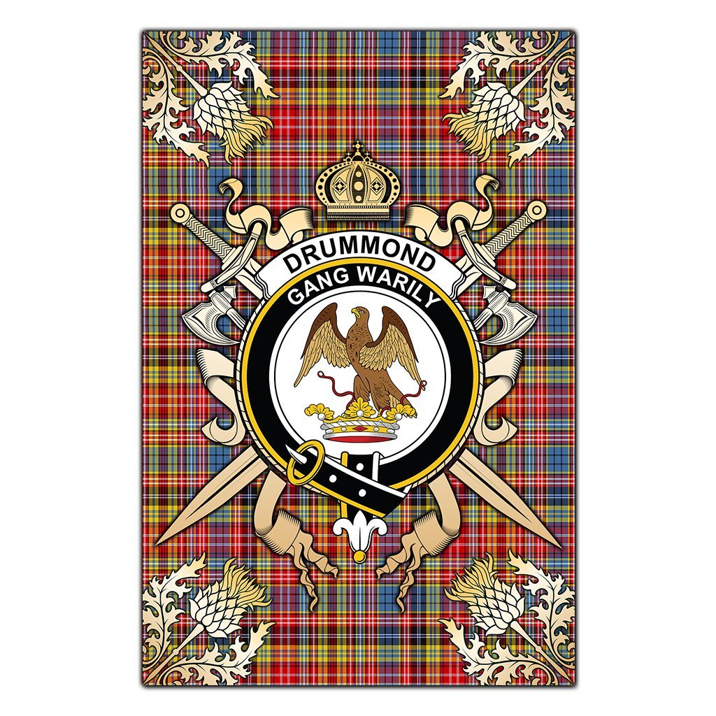 Drummond of Strathallan Tartan Crest Black Garden Flag - Gold Thistle Style