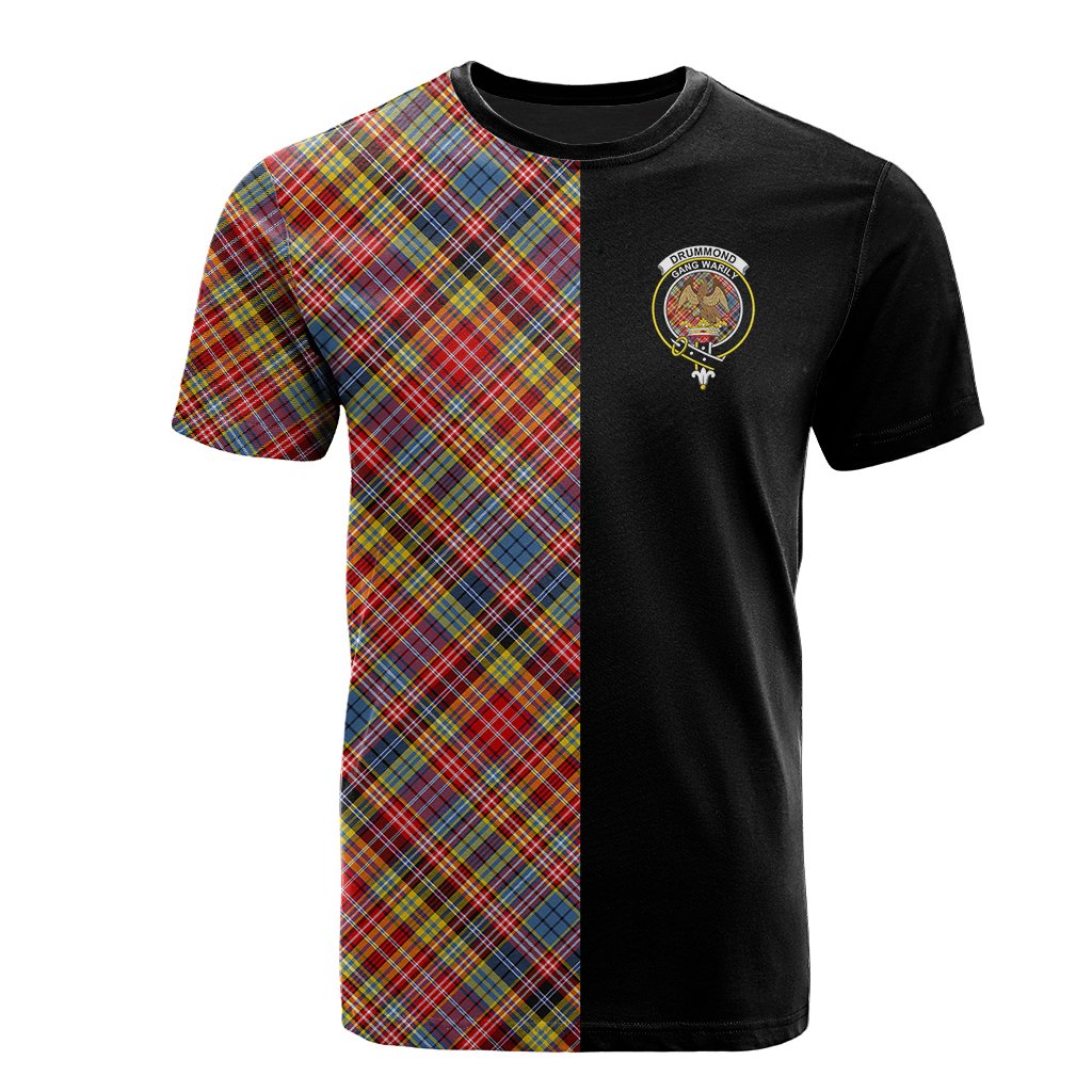 Drummond of Strathallan Tartan T-Shirt Half of Me - Cross Style