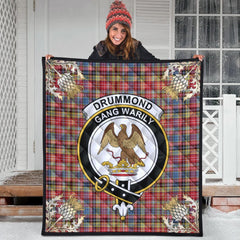 Drummond of Strathallan Tartan Crest Premium Quilt - Gold Thistle Style