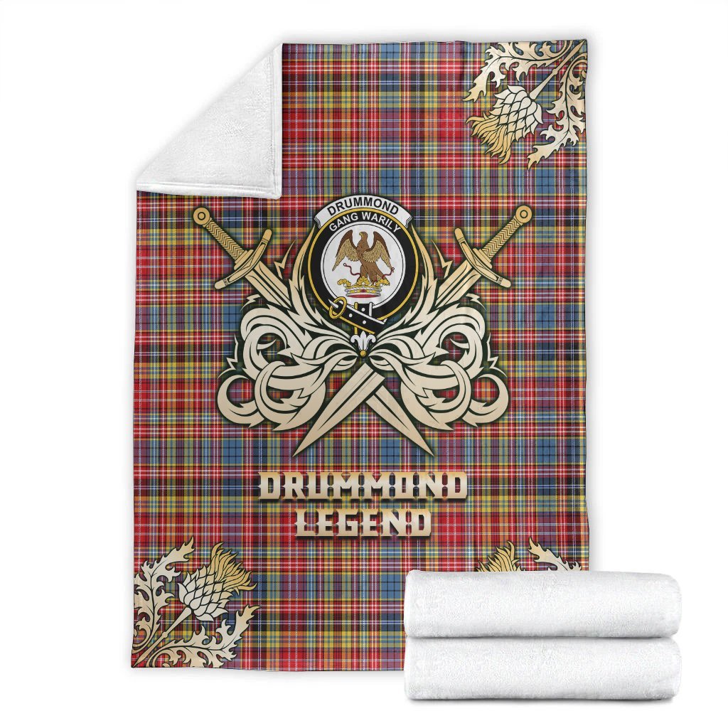 Drummond of Strathallan Tartan Gold Courage Symbol Blanket