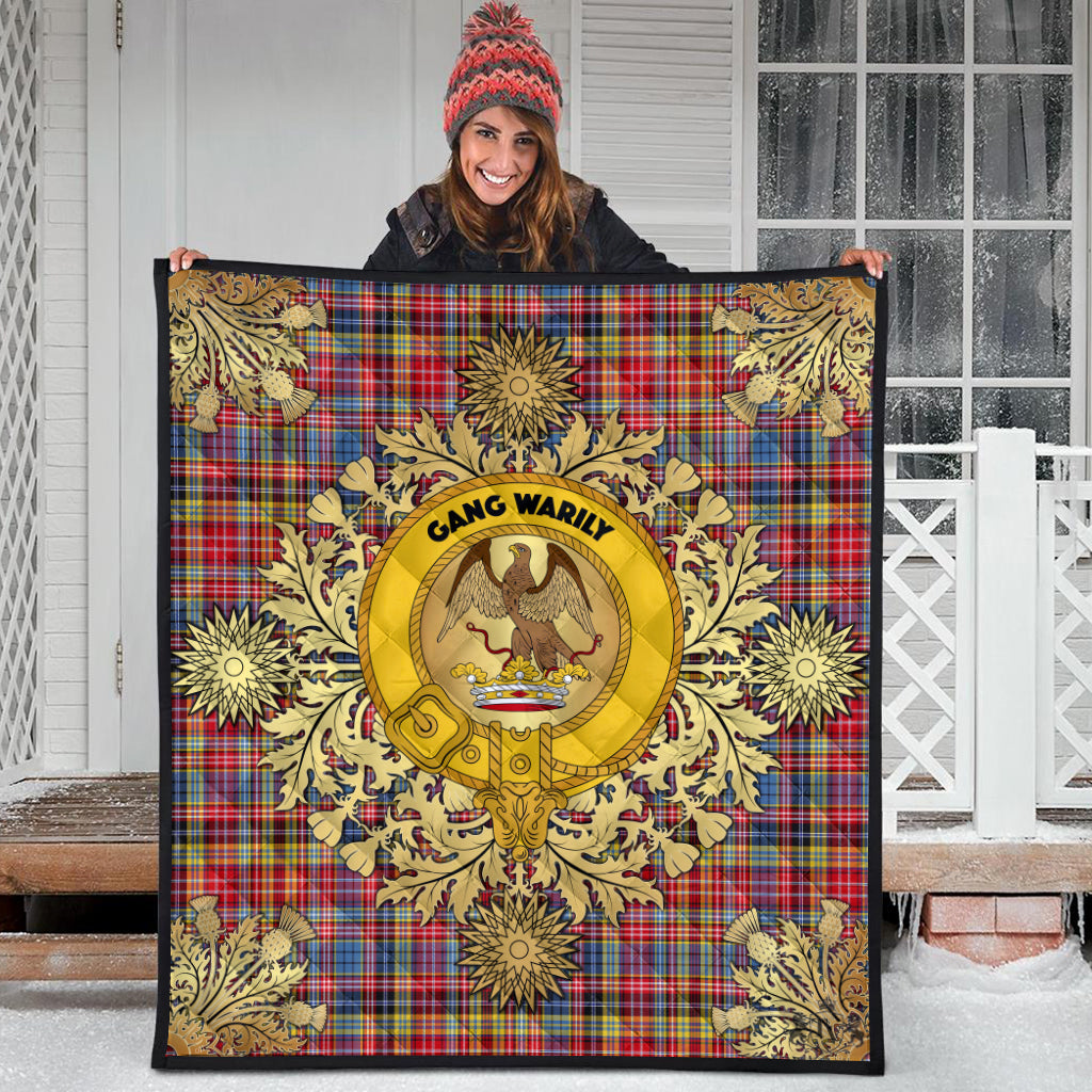 Drummond Of Strathallan Tartan Crest Premium Quilt - Gold Thistle Style