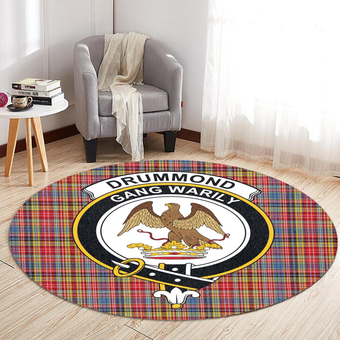 Drummond of Strathallan Tartan Crest Round Rug