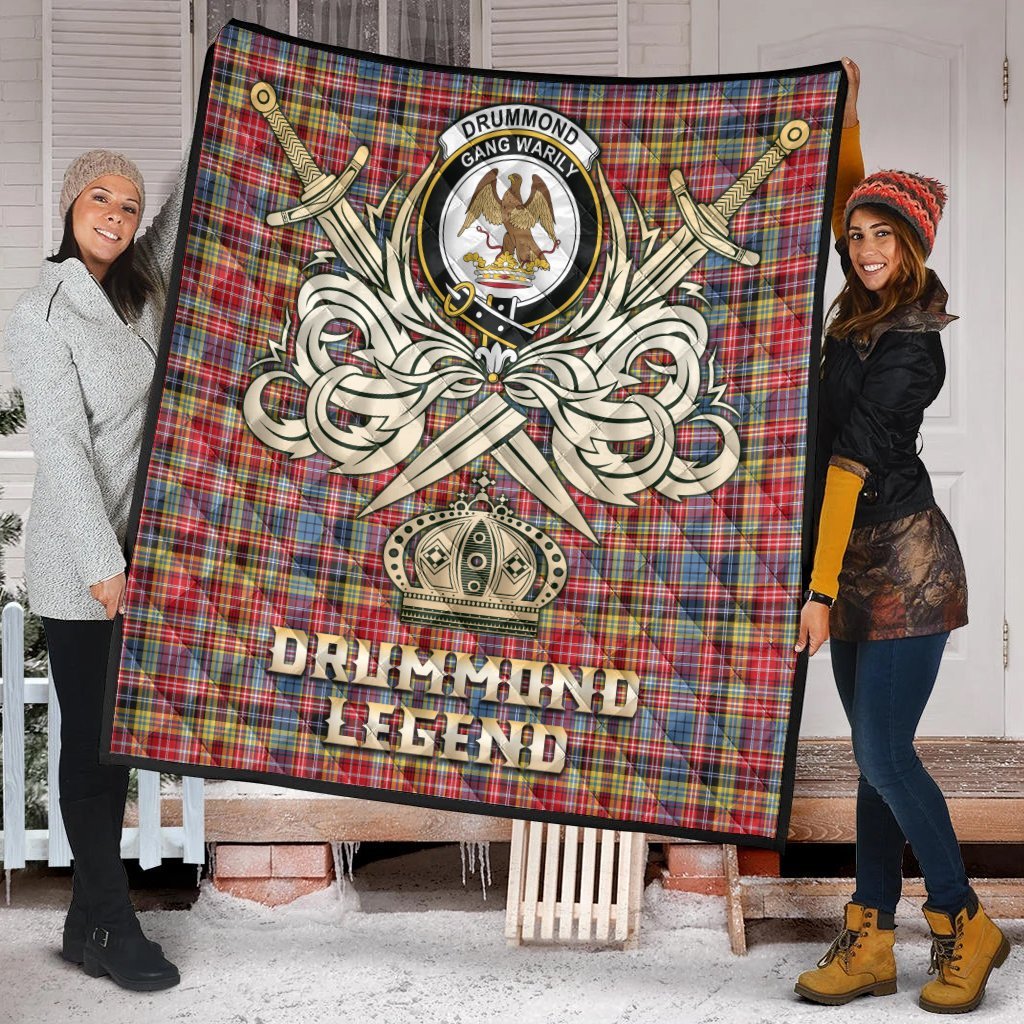 Drummond of Strathallan Tartan Crest Legend Gold Royal Premium Quilt