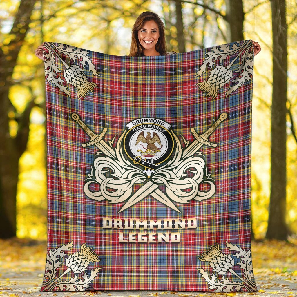 Drummond of Strathallan Tartan Gold Courage Symbol Blanket