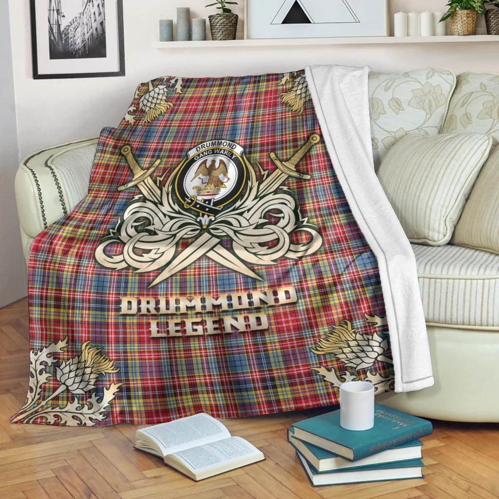 Drummond of Strathallan Tartan Gold Courage Symbol Blanket