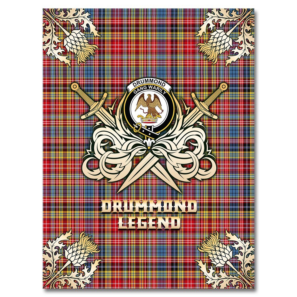 Drummond of Strathallan Tartan Gold Courage Symbol Blanket