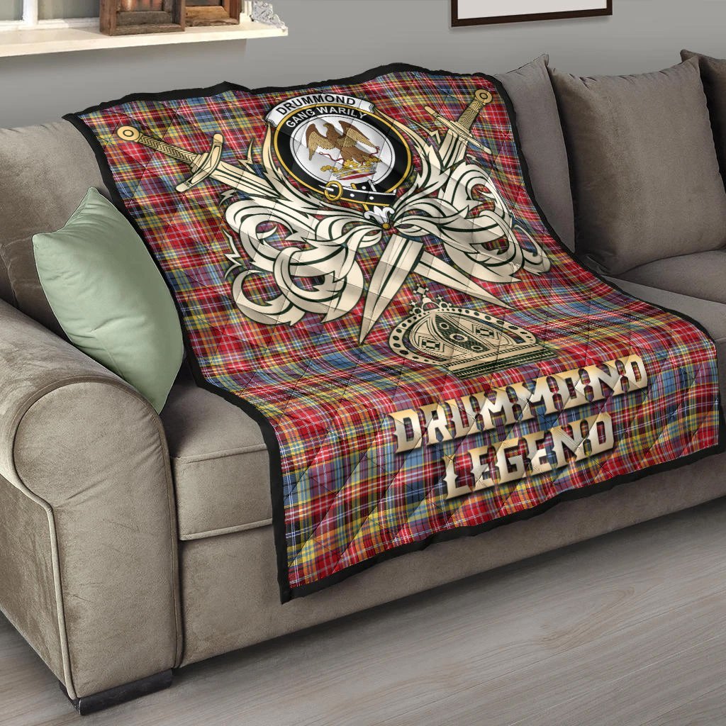 Drummond of Strathallan Tartan Crest Legend Gold Royal Premium Quilt