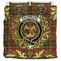 Drummond of Strathallan or Ogilvy Tartan Crest Bedding Set - Golden Thistle Style
