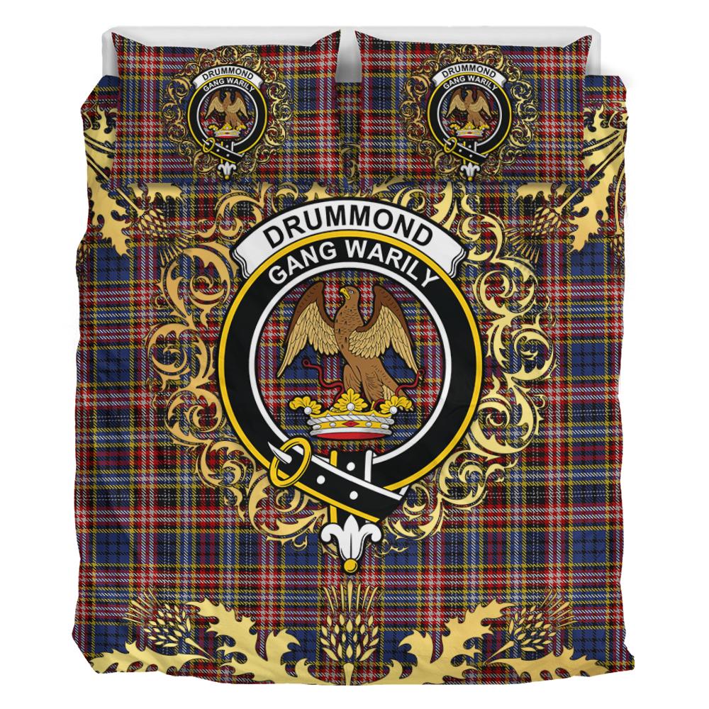 Drummond of Strathallen Tartan Crest Bedding Set - Golden Thistle Style