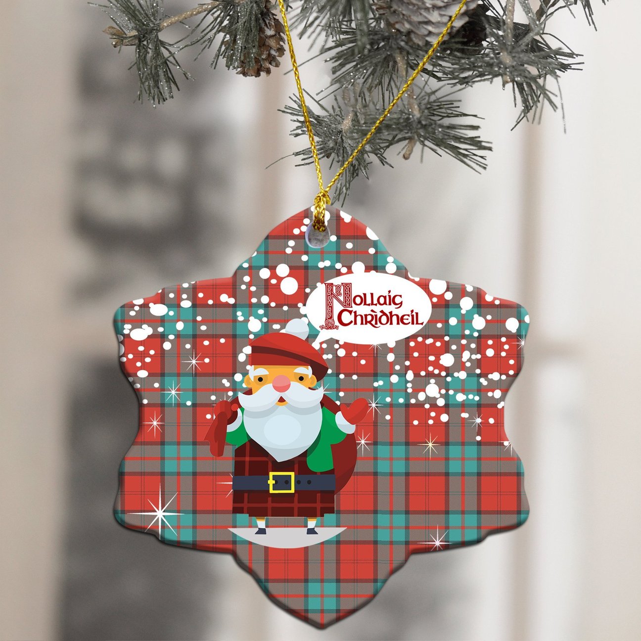 Dunbar Ancient Tartan Christmas Ceramic Ornament - Santa Style