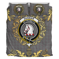 Dunbar of Pitgaveny Tartan Crest Bedding Set - Golden Thistle Style