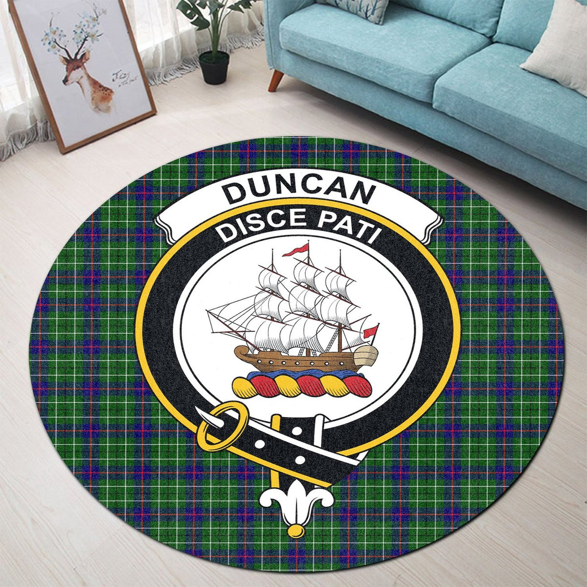 Duncan Modern Tartan Crest Round Rug