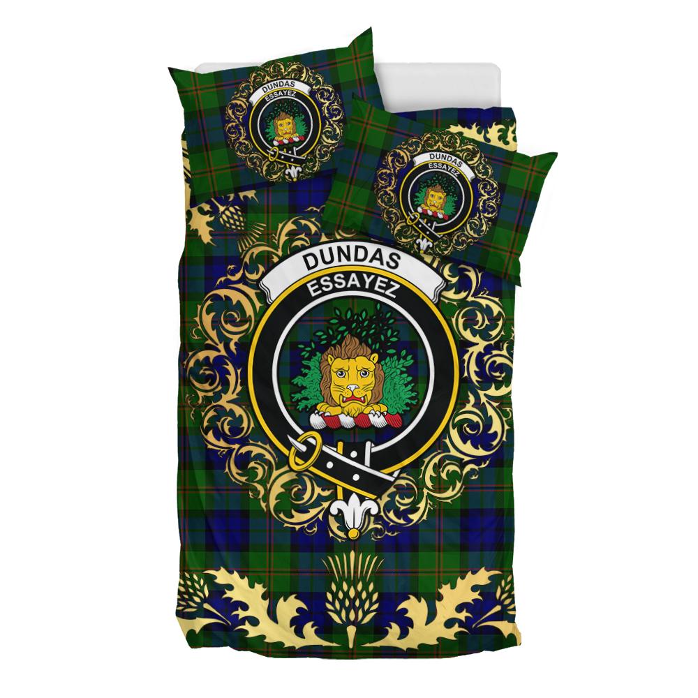 Dundas Modern Tartan Crest Bedding Set - Golden Thistle Style