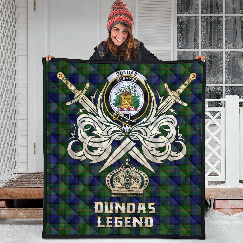 Dundas Modern Tartan Crest Legend Gold Royal Premium Quilt