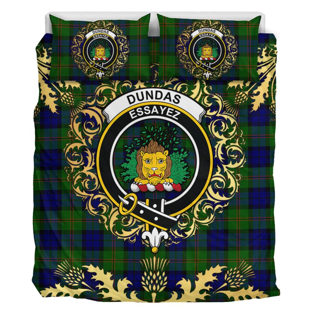Dundas Modern Tartan Crest Bedding Set - Golden Thistle Style