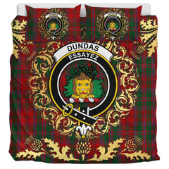 Dundas Red Tartan Crest Bedding Set - Golden Thistle Style
