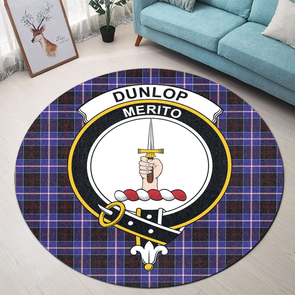 Dunlop Modern Tartan Crest Round Rug