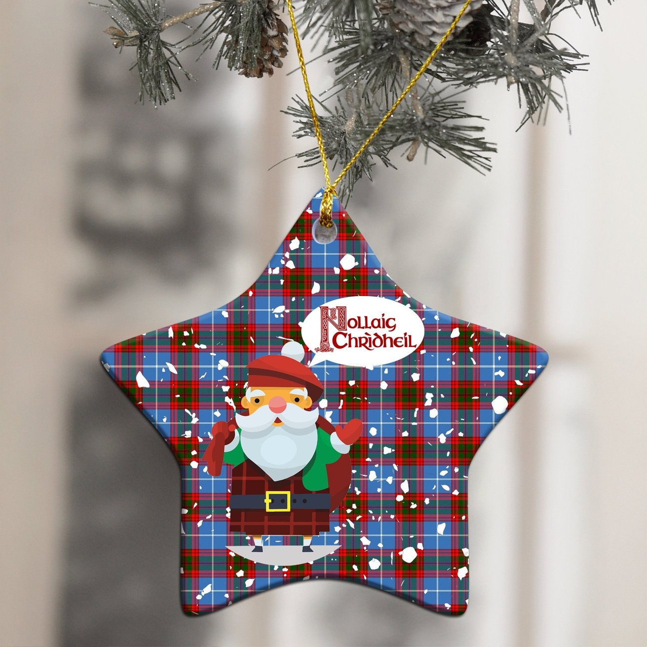 Edinburgh District Tartan Christmas Ceramic Ornament - Santa Style