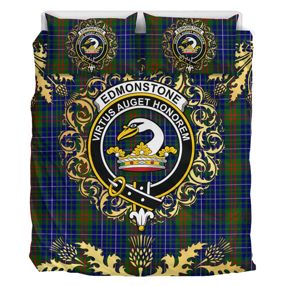 Edmonstone of Duntreath Tartan Crest Bedding Set - Golden Thistle Style