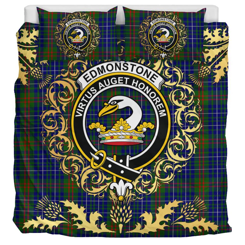 Edmonstone of Duntreath Tartan Crest Bedding Set - Golden Thistle Style