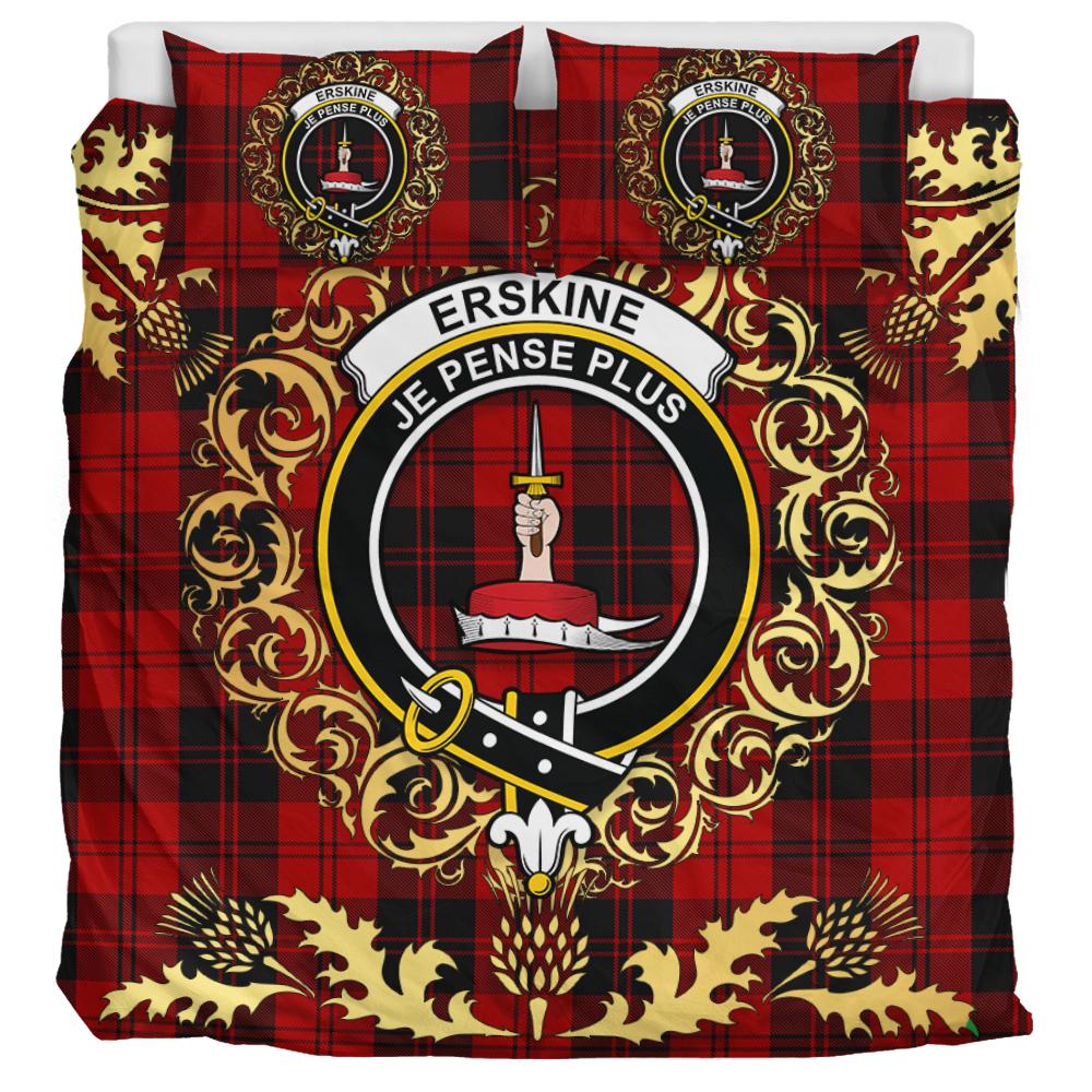Erskine 02 Tartan Crest Bedding Set - Golden Thistle Style