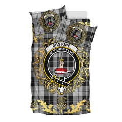 Erskine Black and White Tartan Crest Bedding Set - Golden Thistle Style