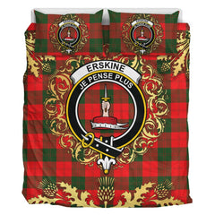 Erskine Modern Tartan Crest Bedding Set - Golden Thistle Style
